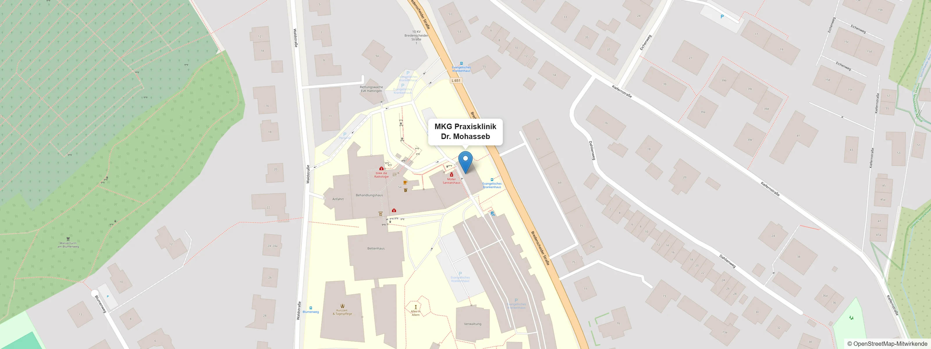 Lageplan: MKG Praxisklinik Dr. Mohasseb, Bredenscheider Straße 54, 45525 Hattingen